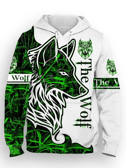 Sudadera con capucha personalizada de otoño para hombre, a la última, con estampado de lobos, suave y cómoda, ropa de estilo urbano para exterior