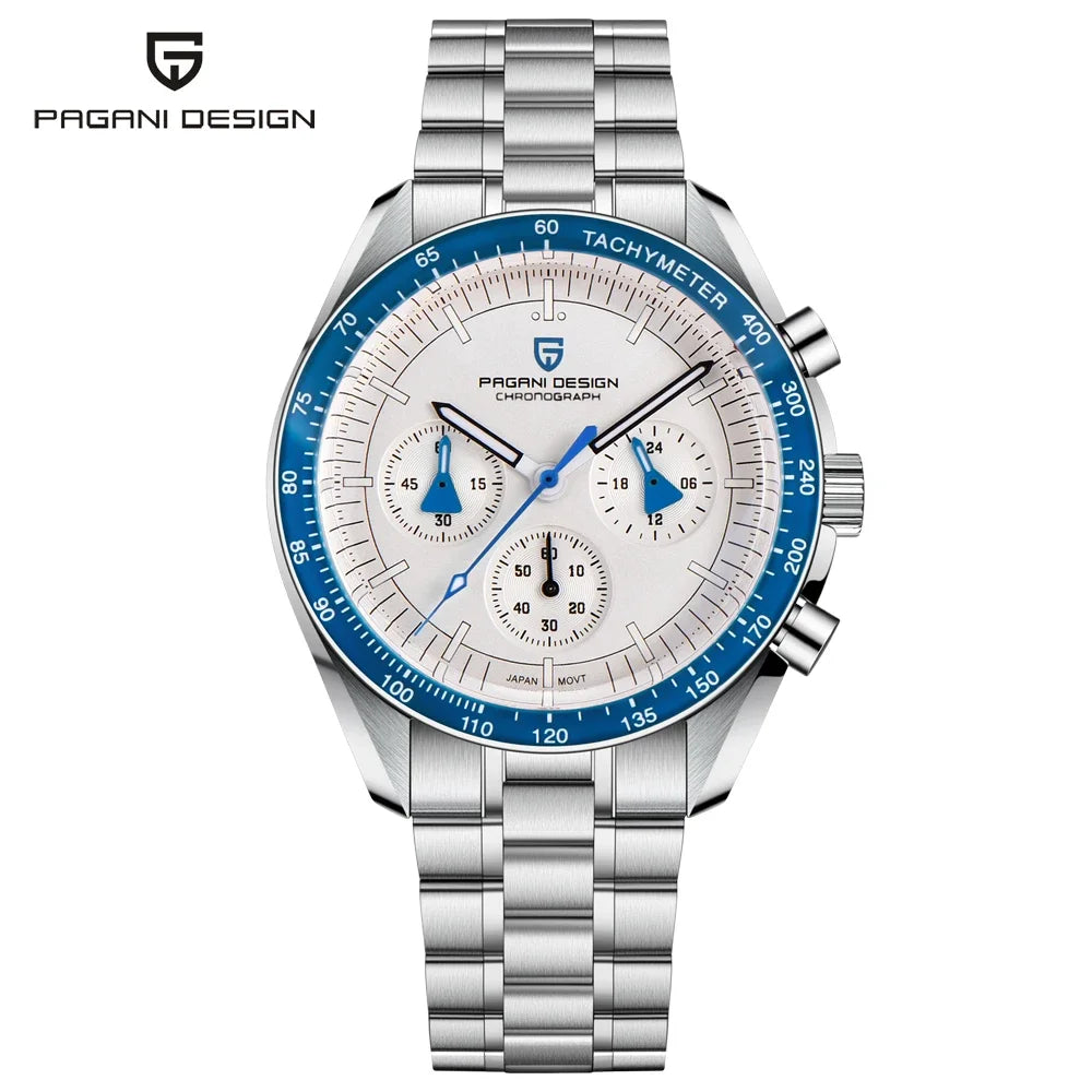 Relógio para homem PAGANI DESIGN «New Moon» – Relógio de quartzo de luxo, cronógrafo, vidro de safira com tratamento antirreflexo, luneta em cerâmica, ponteiros luminescentes