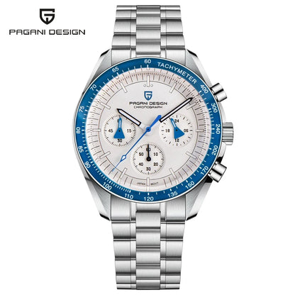 Relógio para homem PAGANI DESIGN «New Moon» – Relógio de quartzo de luxo, cronógrafo, vidro de safira com tratamento antirreflexo, luneta em cerâmica, ponteiros luminescentes