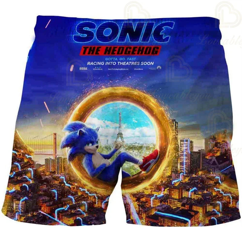 Pantalones infantiles de moda impresos en 3D: pantalones cortos S-Sonici, ropa de playa para niños, bañadores, trajes de baño, pantalones cortos de playa y pantalones