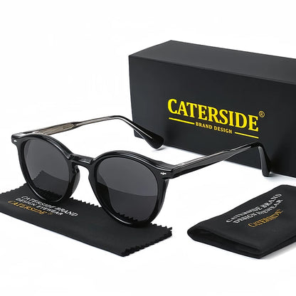 CATERSIDE Round Polarized Sunglasses Men Propionic High Quality Sun Glasses Women Punk Outdoor Driving Fishing Eyewear UV400
