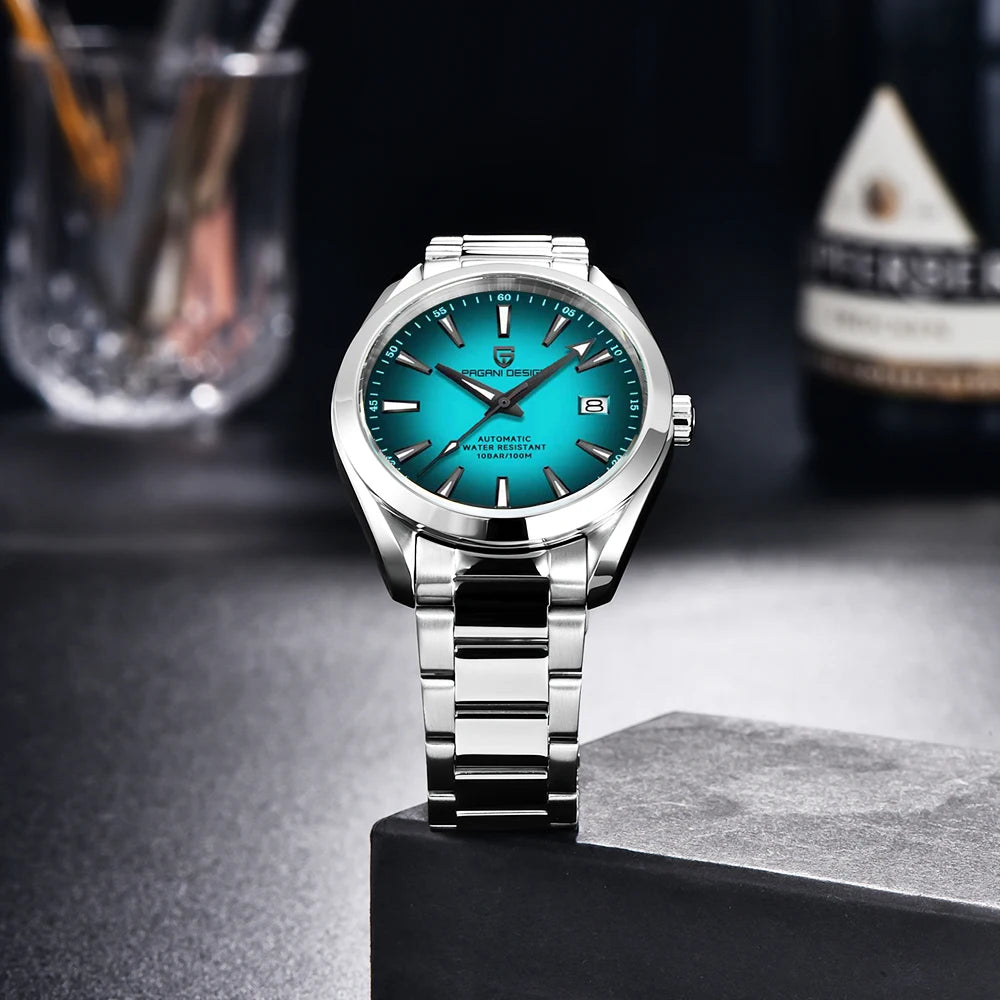 Montre de luxe pour homme PAGANI DESIGN – Modèle automatique mécanique (calibre 8215), en acier inoxydable, étanche, avec affichage de la date et aiguilles luminescentes