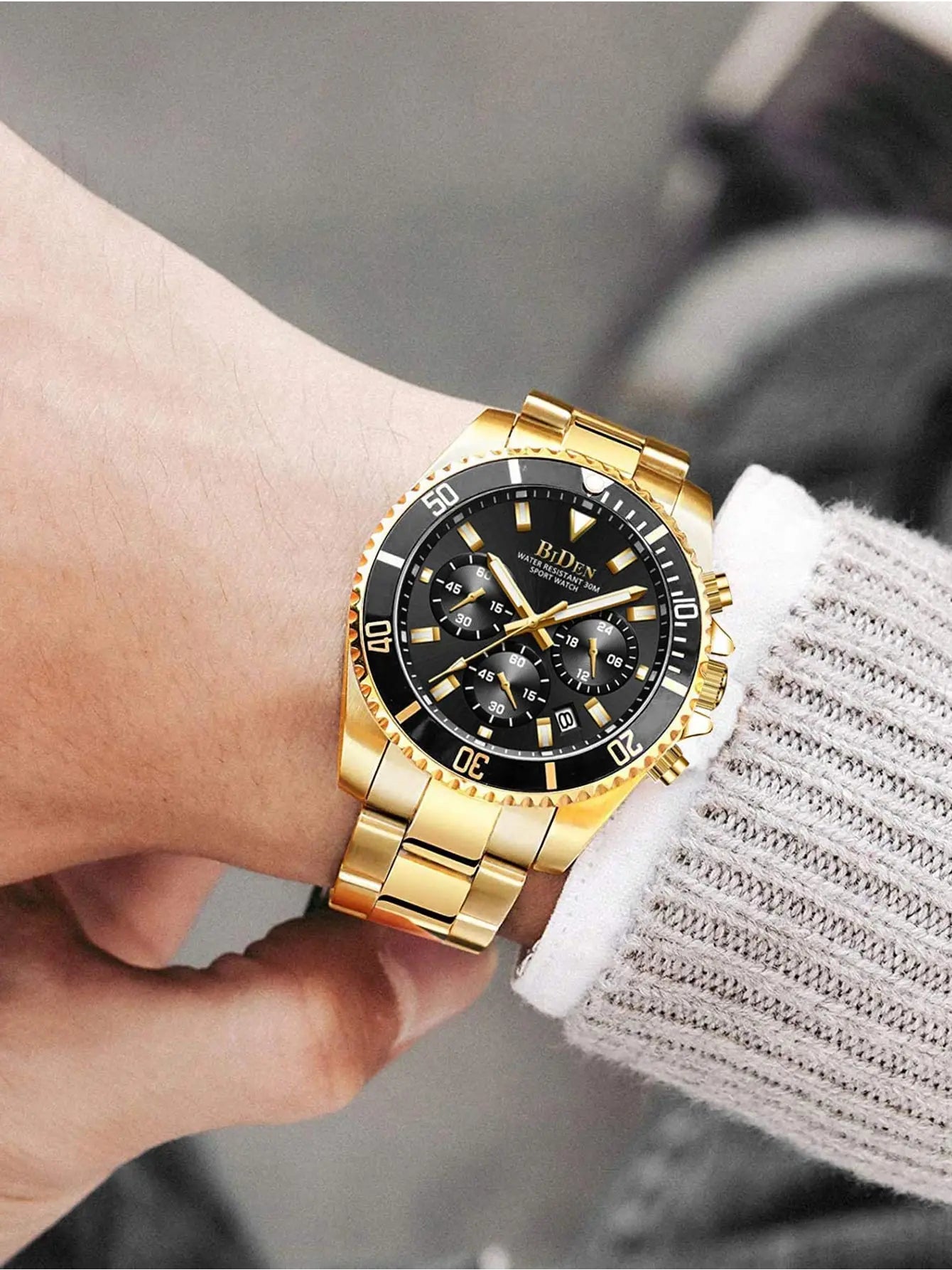 BIDEN Multi-functional men's quartz watch luxury waterproof night light business style diving series casual fashion watch