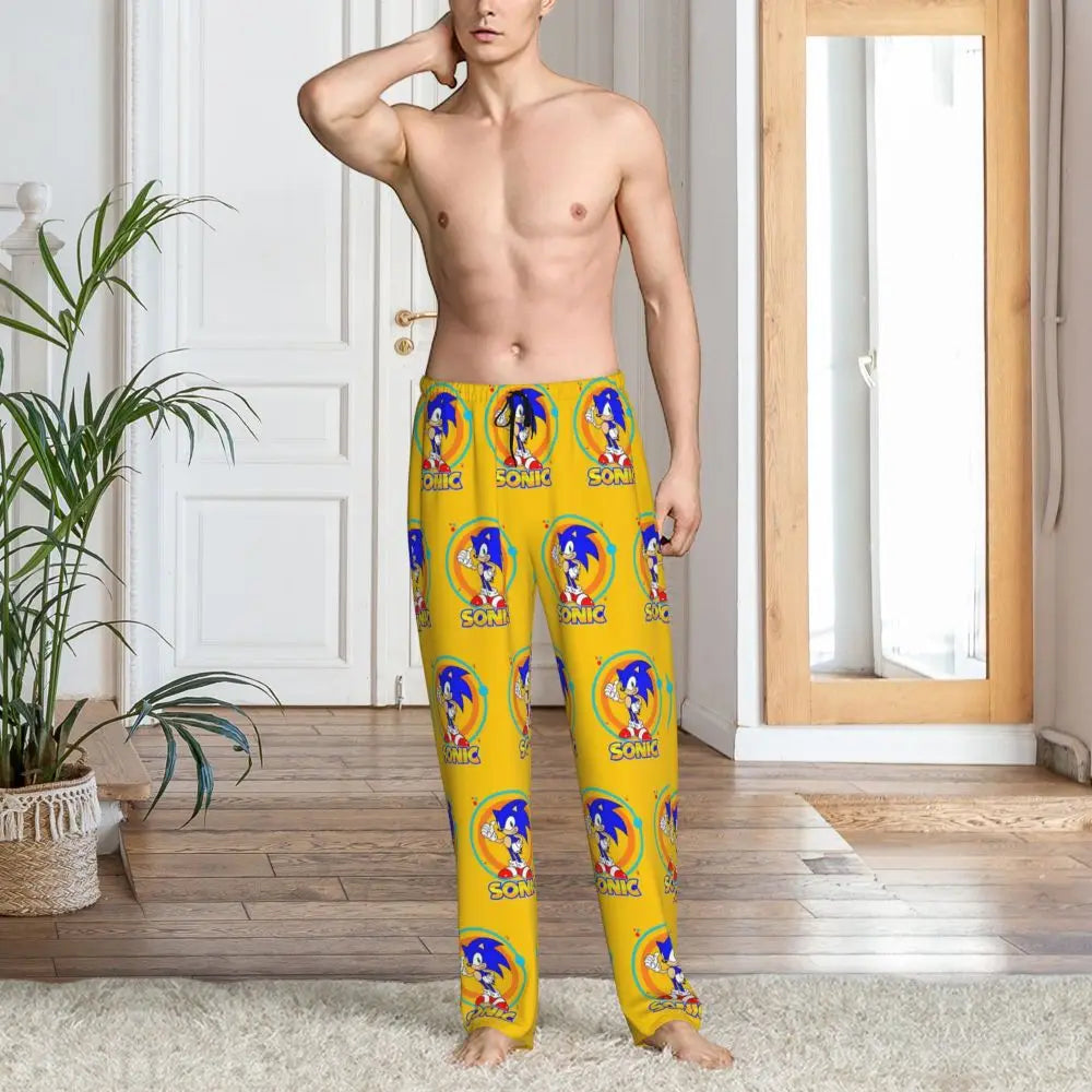 Pantalones de pijama personalizados para hombre con estampado «Soniced», con motivo de erizo, ropa de dormir, pantalones de estar por casa con bolsillos