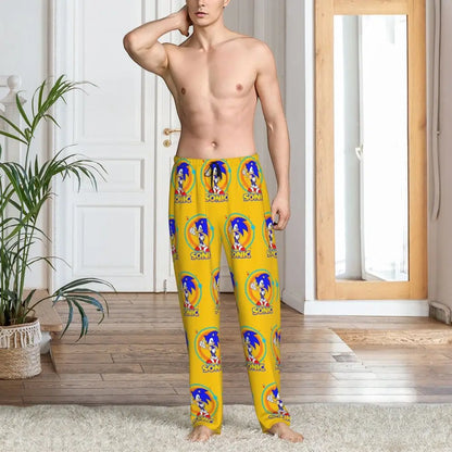 Pantalones de pijama personalizados para hombre con estampado «Soniced», con motivo de erizo, ropa de dormir, pantalones de estar por casa con bolsillos