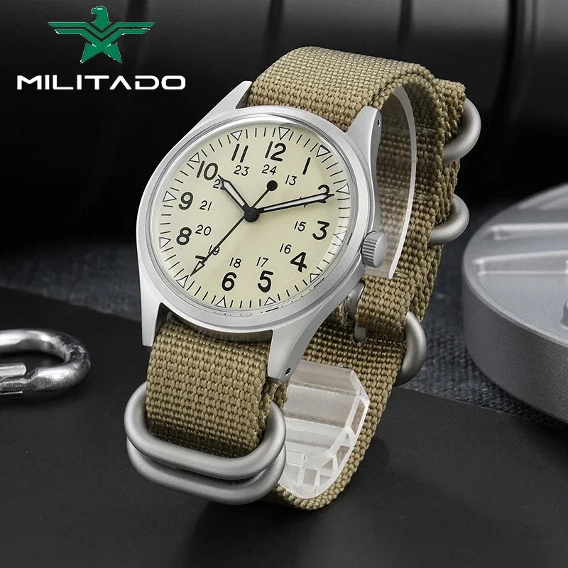 Militado ML07 Quartz Watch VH31 Movement Sapphire Crystal Military Watch 100m Waterproof High Clear AR Coating Luminous Watch