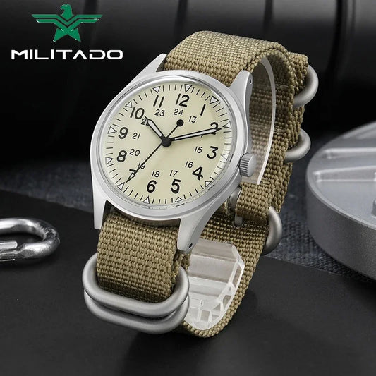 Militado ML07 Quartz Watch VH31 Movement Sapphire Crystal Military Watch 100m Waterproof High Clear AR Coating Luminous Watch