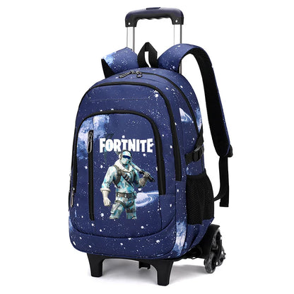Fortnite 2 in 1 Trolley Backpack Starry Sky Print Large Capacity Waterproof Laptop Bag Stair Climbing Design Student Schoolbag