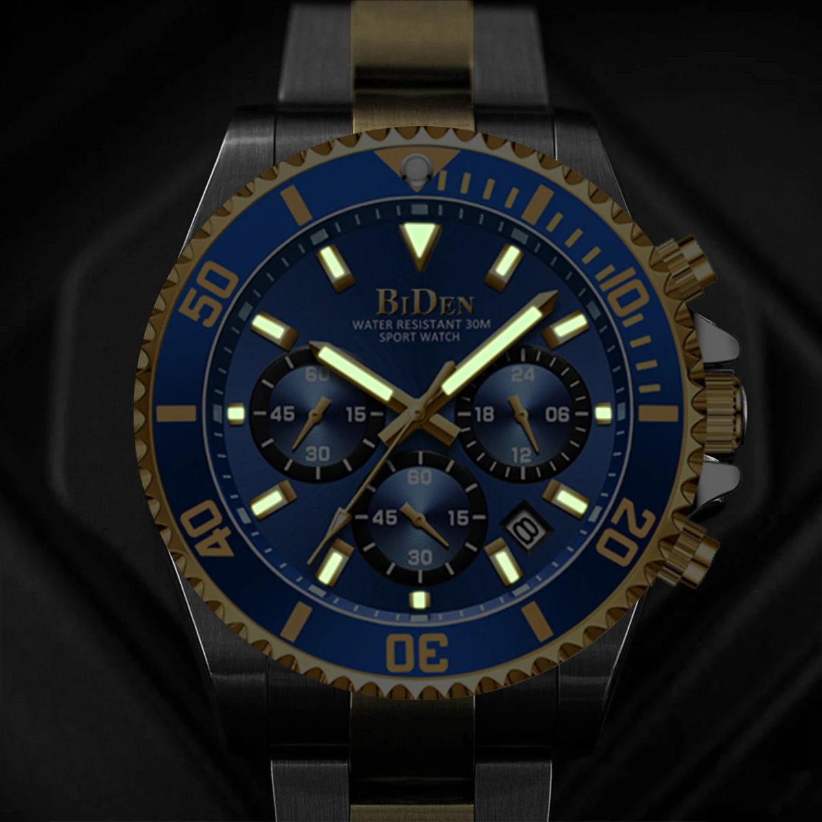 BIDEN Multi-functional men's quartz watch luxury waterproof night light business style diving series casual fashion watch