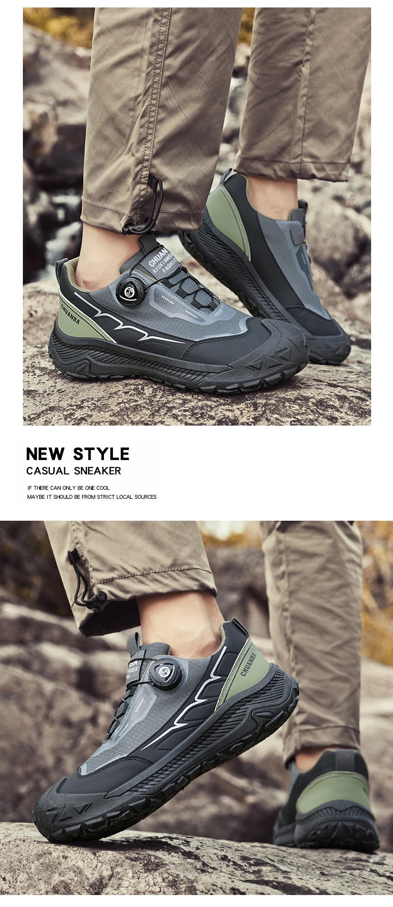 Rotary Buckle Men's Trekking Sneakers Outdoor Platform Hiking Shoes Comfortable Non-Slip Climbing Walking Shoes for Men