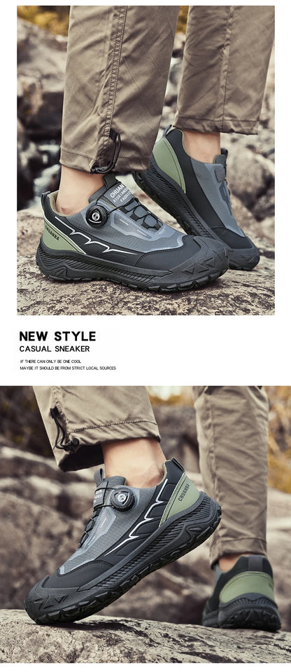 Rotary Buckle Men's Trekking Sneakers Outdoor Platform Hiking Shoes Comfortable Non-Slip Climbing Walking Shoes for Men