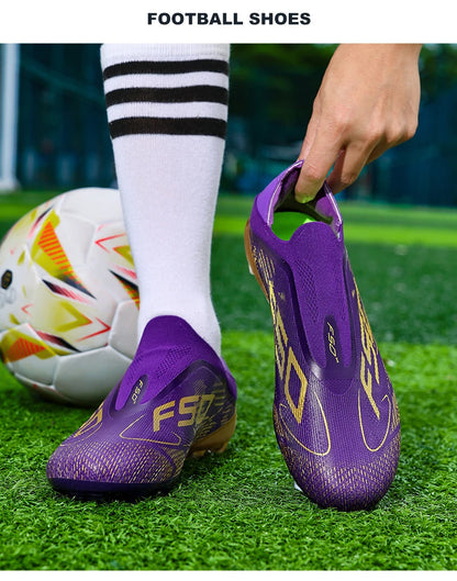 Nowe męskie buty piłkarskie antypoślizgowe dla chłopców, na zewnątrz, bestsellerowe buty do piłki nożnej na trawę i mecze, wysokiej jakości korki, wysokie, lekkie