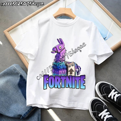 Summer New Fortnite Children T-shirts Cartoon Character Graphic T-shirt Casual Sports Short Sleeves Sports Tops Kids Boys Clothing