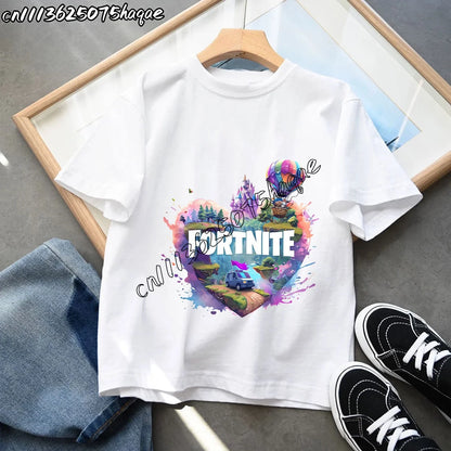 Summer New Fortnite Children T-shirts Cartoon Character Graphic T-shirt Casual Sports Short Sleeves Sports Tops Kids Boys Clothing