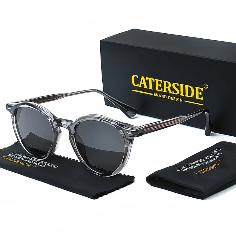 CATERSIDE Round Polarized Sunglasses Men Propionic High Quality Sun Glasses Women Punk Outdoor Driving Fishing Eyewear UV400