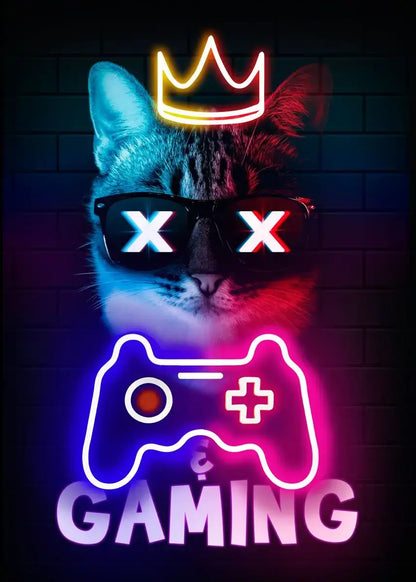 Poster „Nordic Cat and Gaming Controller Quotes“ – moderne Leinwandmalerei als Wandkunst und Wandbild für die Zimmerdekoration von Gamer-Jungen und -Mädchen (nicht Neon)
