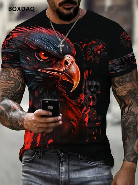 Fashion Eagle Pánská trička Volná trička s kulatým výstřihem Ležérní topy S krátkým rukávem 3D potisk zvířat Street T-shirt 6XL Velké velikosti Prodyšné tričko