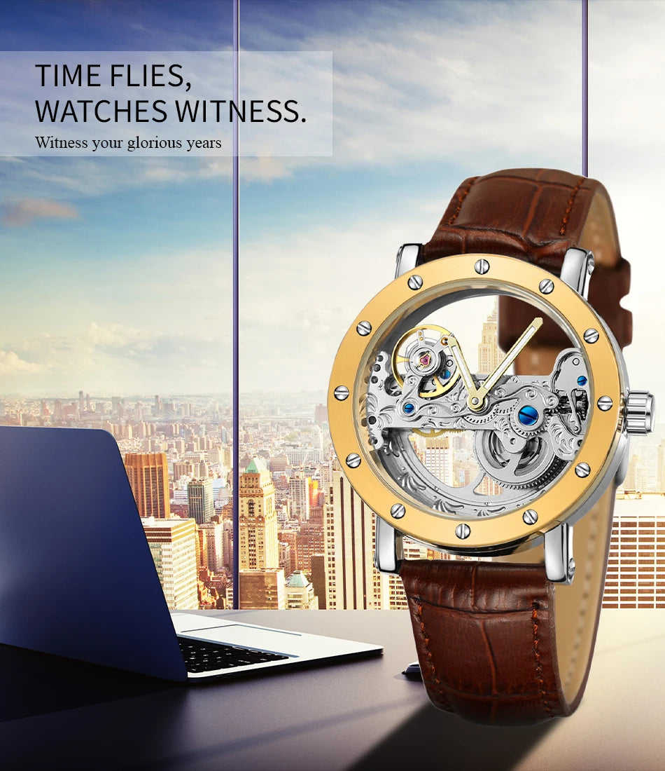 2026 Top Brand Luxury Steel Skeleton Tourbillon Automatic Watch Men's Leather Mechanical Waterproof Luminous Elegant Wrist Clock