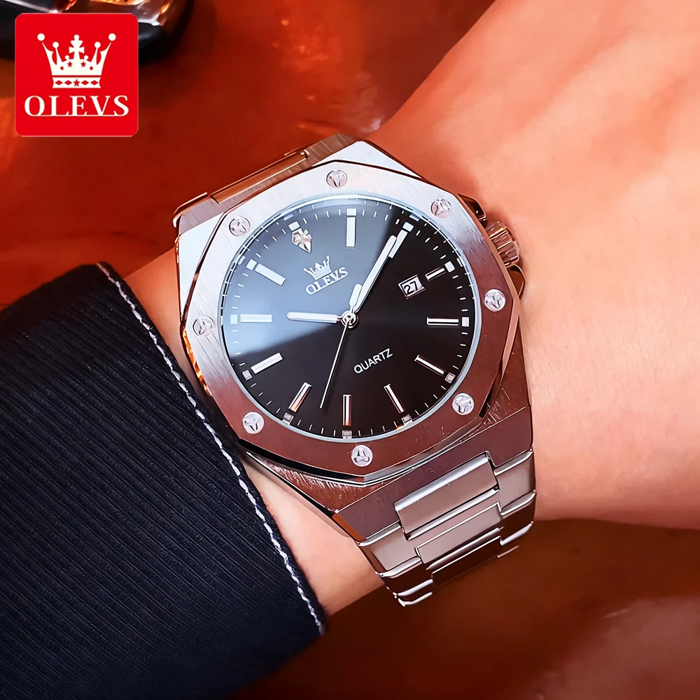 OLEVS Men's Watches Luxury Classic Fashion Fine Steel Original Brand Quartz Wristwatch for Man Waterproof Luminous Date reloj