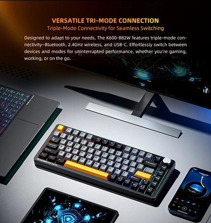 Machenike K600-B82W Mechanical Keyboard Tri-Modes Gasket Mounted 75% ANSI Layout RGB Backlit Wireless Gaming Keyboard