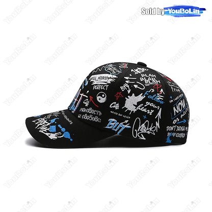 Graffiti-Baseballkappe für Damen und Herren – Verstellbare Kappe aus Baumwolle im Streetstyle mit Snapback