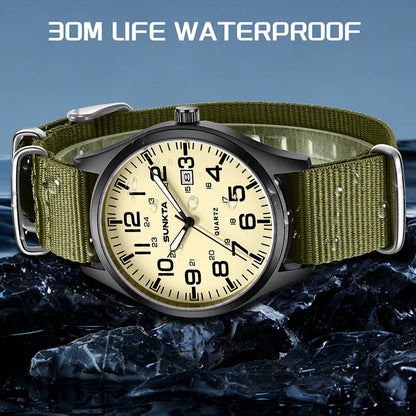 SUNKTA Top luxe herenhorloges, modieuze casual quartz-polshorloges, lichtgevend, 30 m waterdicht, nylon, LIGE-horloges, cadeaus voor mannen, Reloj