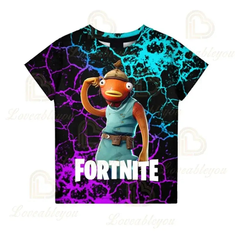 Fortnite T-Shirt für Jungen – Kinderoberteil für den Sommer, Kinderkleidung mit lustiger 3D-Battle-Royale-Game-Grafik, T-Shirt für Kleinkinder und Mädchen