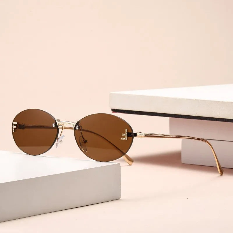 Zestaw 3 par damskich modnych okularów przeciwsłonecznych bez oprawek w stylu retro, małe owalne, ze stopu metali, eleganckie okulary przeciwsłoneczne z gradientowymi szkłami, okulary na zewnątrz i w podróży