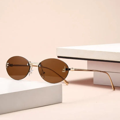 Zestaw 3 par damskich modnych okularów przeciwsłonecznych bez oprawek w stylu retro, małe owalne, ze stopu metali, eleganckie okulary przeciwsłoneczne z gradientowymi szkłami, okulary na zewnątrz i w podróży