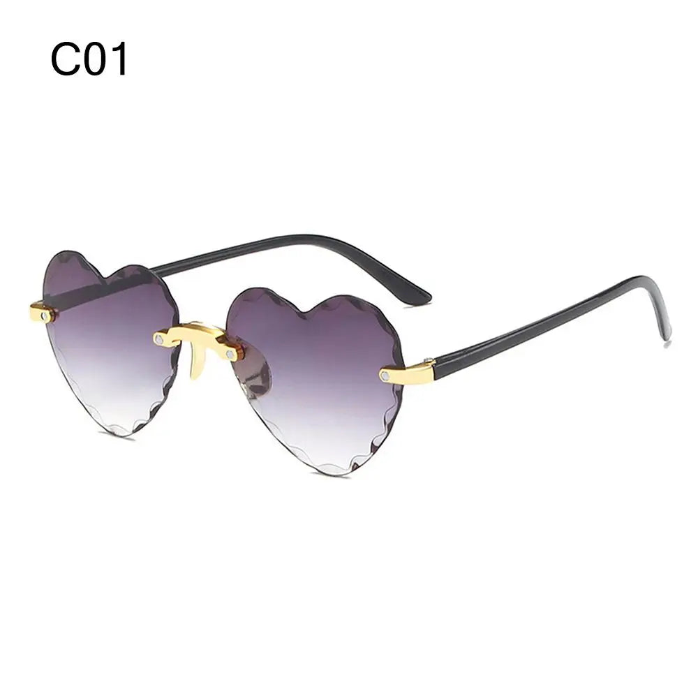 Ochelari de soare în formă de inimă, cu ramă metalică fără ramă, lentile degradate, ochelari de soare „Love Heart” pentru femei, protecție UV400