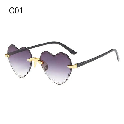Ochelari de soare în formă de inimă, cu ramă metalică fără ramă, lentile degradate, ochelari de soare „Love Heart” pentru femei, protecție UV400