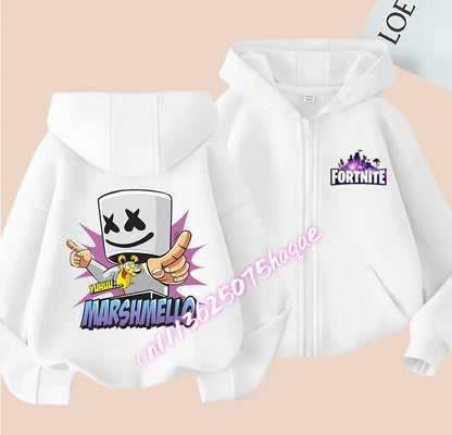 Casaco com capuz infantil Fortnite de outono, com fecho, estampado com personagem de jogo em estilo cartoon, casaco de inverno para criança, roupa para menino