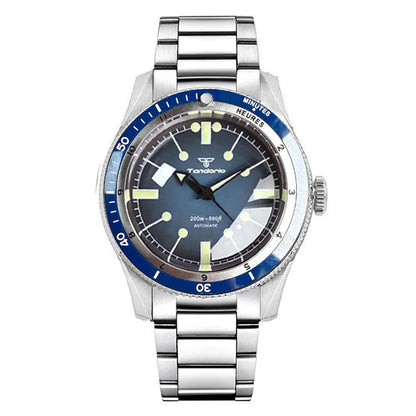 Tandorio NH35A PT5000 Mechanical Men's Watch 20BAR Waterproof Sapphire Luminous Red Black Dial Stainless Steel Bracelet New Clock