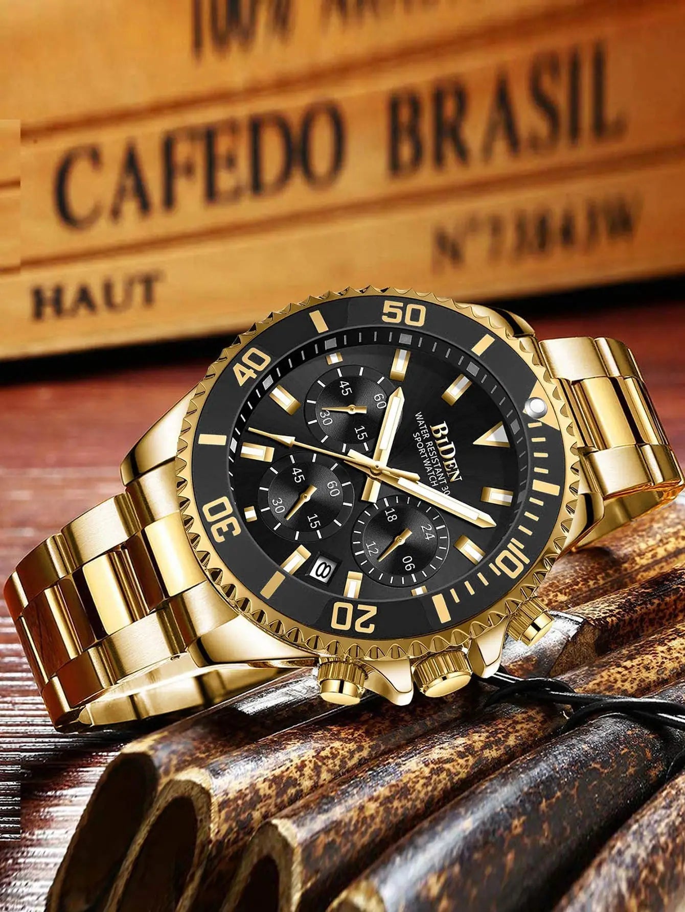 BIDEN Multi-functional men's quartz watch luxury waterproof night light business style diving series casual fashion watch