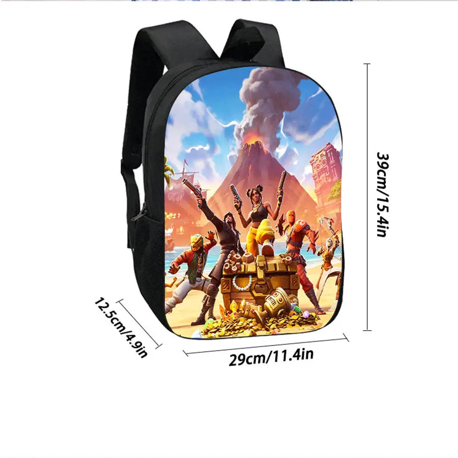 3Pcs Kids Backpack Set, Crossbody & Pencil Bag, FORTNITE Cartoon Bag, Lightweight for Boys Girls 5-10, Free 3D Printed Keychain