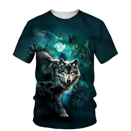 Dierenpatroon met wolf, 3D-print, heren-T-shirt met ronde hals, modieuze T-shirts, casual, korte mouwen, oversized, Y2K, Harajuku, unisex-kleding