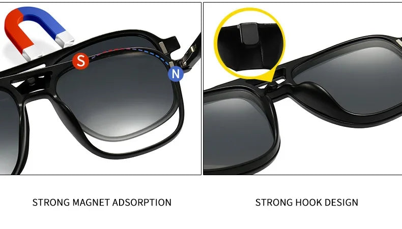 Ochelari de soare polarizați cu atracție magnetică oglindă, ochelari de ciclism 2 în 1 cu clemă, ochelari strălucitori pentru bărbați, ochelari cu ramă dublă pentru femei