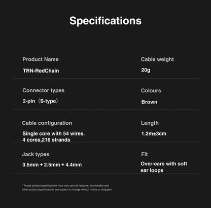 TRN RedChain Earphones Silver-Plated Copper OFC Copper Upgrade Cable with Swappable Connectors 2.5/3.5/4.4 For TRN MT1 MAX TA4