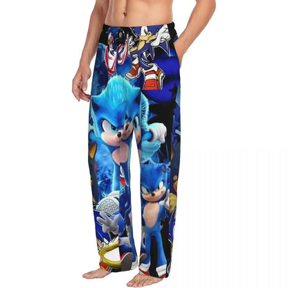 Pantalones de pijama personalizados para hombre con estampado «Soniced», con motivo de erizo, ropa de dormir, pantalones de estar por casa con bolsillos
