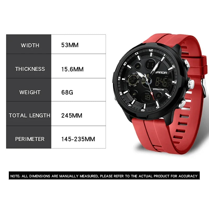 SANDA 9053 G Sportieve militaire herenhorloges Luxe digitaal horloge 50 m waterdicht quartz-polshorloge voor mannen Relogios Masculino