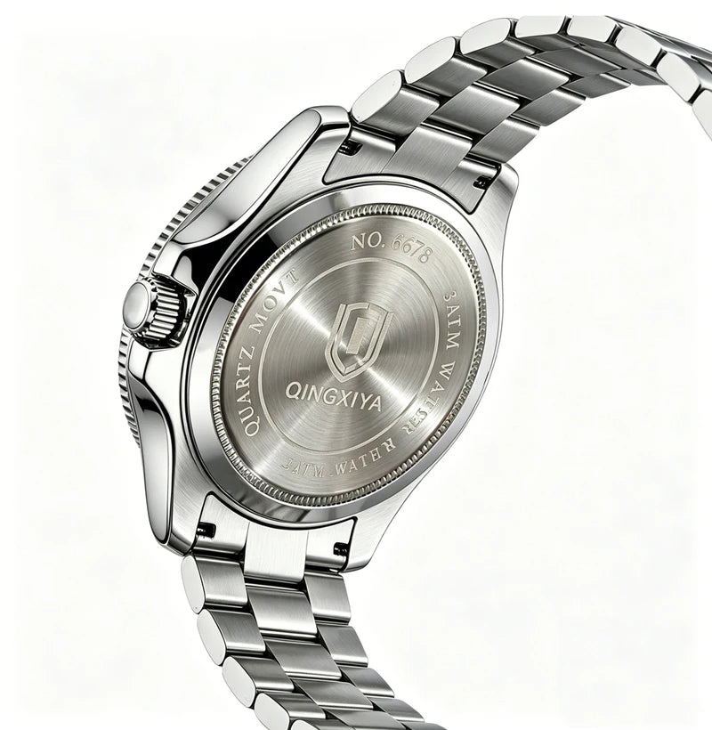 QINGXIYA Luxe herenhorloges met kwartsmechanisme, roestvrij staal, waterdicht, verlicht, datumweergave, herenpolshorloge, reloj hombre