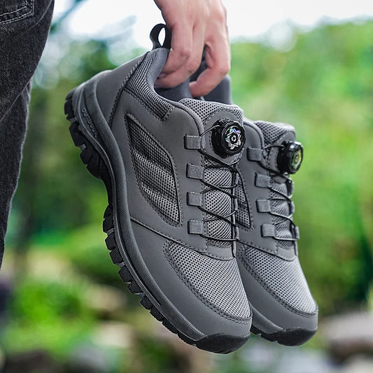 Sneakers för män, snygga vandringskängor med vridbart spänne, enfärgade, bekväma, halkfria sportskor, herrskor i stora storlekar, läder