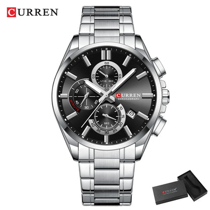 Montre homme CURREN, marque de luxe, originale, étanche, en acier inoxydable, chronographe, phase de lune, date, cadran rotatif