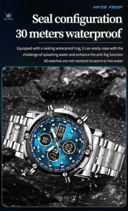 OLEVS Men's Watches Original Multifunctional Wlectronic Watch for Man Waterproof Luminous Alarm Clock Fashion Dress