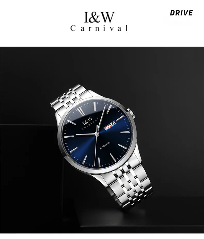 Carnival High-end Series I&W Brand Automatic Mechanical Watches Men Waterproof Watches 316L Steel Sapphire Business Men's Watch