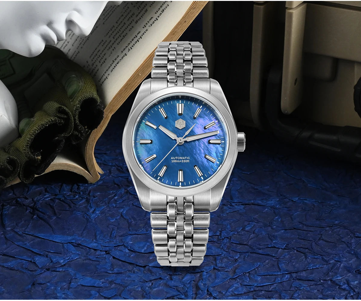 San Martin 39mm MOP Dial Sport Gada Watch Luxury Dress Men Miyota 90S5 Automatic Mechanical Wristwatch Waterproof 100m SN0144