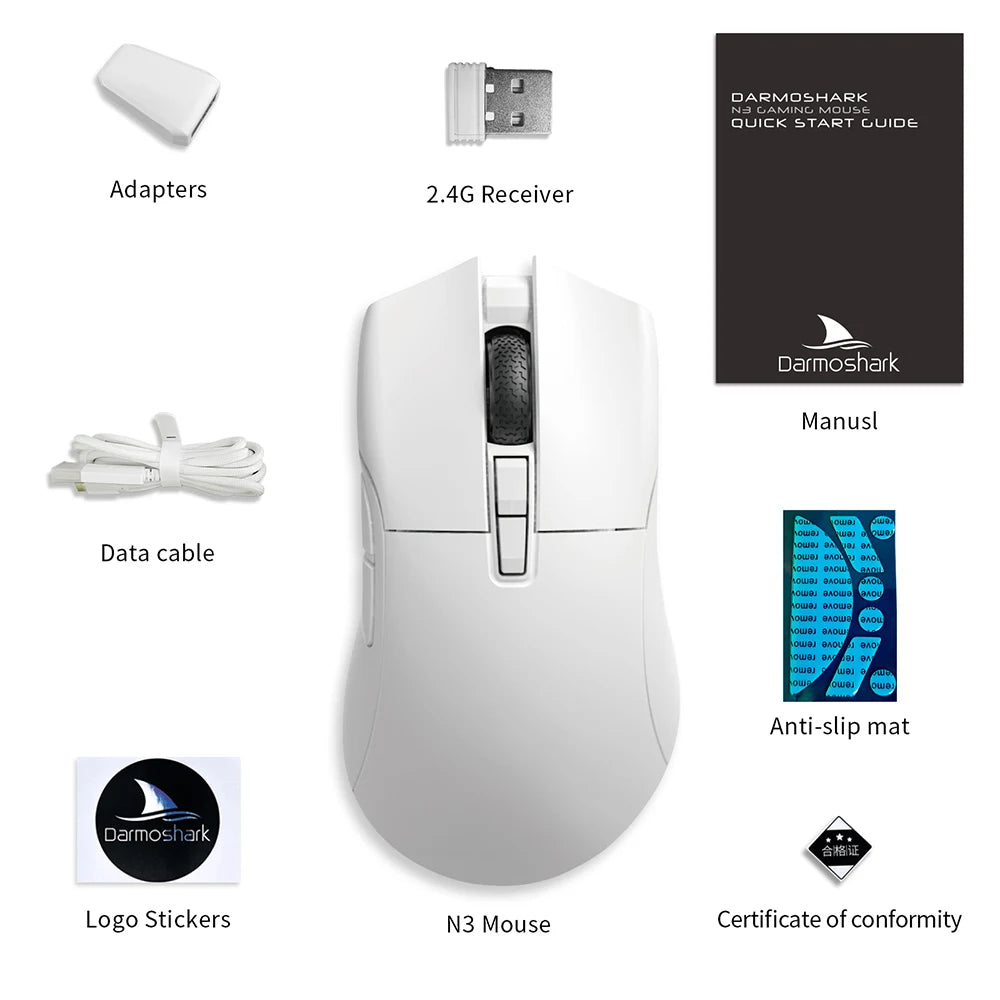 Motospeed Darmoshark N3 Pro Bluetooth Wireless Gaming Mouse Double 8K Tri-Mode Rechargeable PAW3395 64g Ergonomic Gamer Mouse