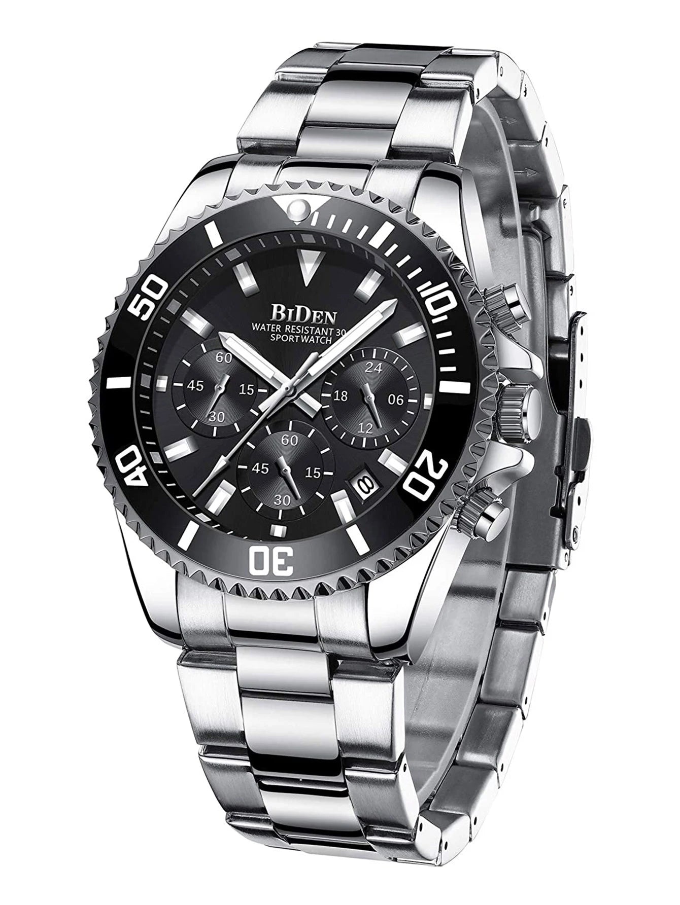 BIDEN Multi-functional men's quartz watch luxury waterproof night light business style diving series casual fashion watch