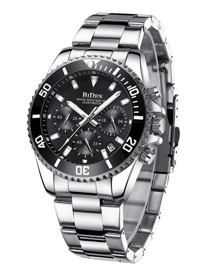 BIDEN Multi-functional men's quartz watch luxury waterproof night light business style diving series casual fashion watch