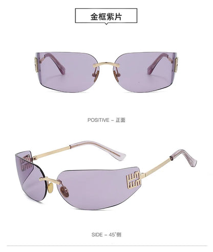 Ochelari de soare de lux pentru femei, fără ramă, cu lentile curbate, pentru protecția ochilor și protecție solară, potriviți pentru călătorii și drumeții – Gafas